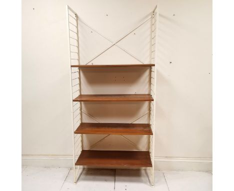Mid century Ladderax tall shelf unit with teak shelves - 200cm high x 92cm wide x 36cm deep