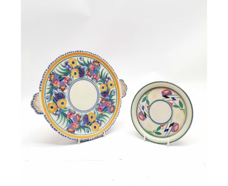 Poole England pottery 2 handled serving plate 404/EE decorated by Ruth Pavely (1922-45) ~ 28cm across T/W a dish #712/JV deco