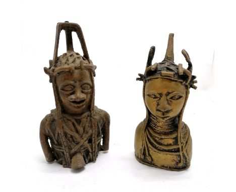2 x Benin type bronze cast figural busts - tallest 20cm