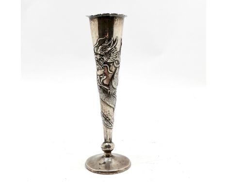 Chinese silver vase with dragon detail by GOHM - 16cm &amp; 90g
