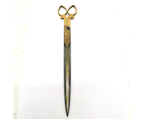 Antique pair of Turkish Ottoman Islamic calligraphers scissors/dagger steel and bronze with koftgari inlay detail to the blad