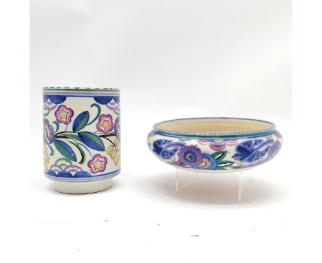 Carter Stabler Adams Ltd. Poole Pottery cylindrical vase #974/BQ decorated by Margaret Holder (1921-41) 16.5cm high T/W Carte