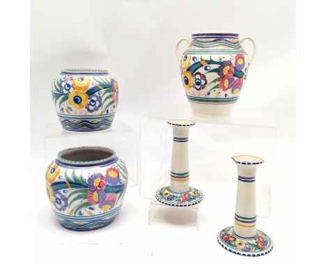2 x Carter Stabler Adams Ltd. Poole Pottery vases #486/YO decorated by Eileen Prangnell (Chennell 1924-37) ~ 15cm high and 1 