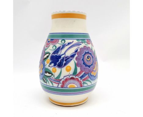 Carter Stabler Adams Ltd. Poole Pottery blue-bird tall vase #337/HE decorated by Anne Hatchard (Milnthorpe) ~ 25cm high with 