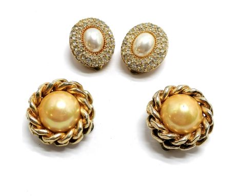 Christian Dior 2 x pairs of gold tone clip-on earrings - largest 2cm across ~ in used condition