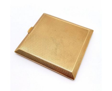 1925 9ct hallmarked gold engine turned cigarette case by Horton &amp; Allday ~ approx 9cm square &amp; 124.5g total weight ~ 