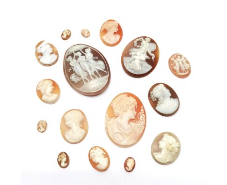 Qty of loose cameos inc portrait, 3 graces (largest 54mm) etc
