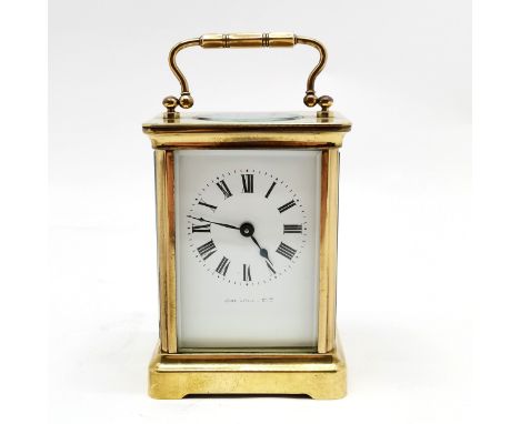 John Little &amp; Co Ltd brass cased carriage clock (with key) - 14cm total height ~ runs but stops