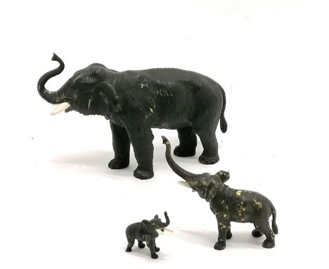 3 x cold painted bronze studies of elephants - largest 11cm across x 7cm high ~ slight paint losses