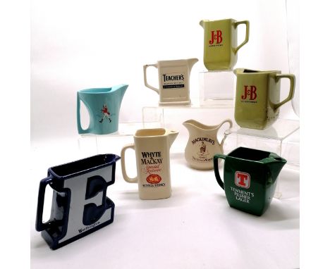 8 x advertising pub jugs inc Wade Johnny Walker, Whyte &amp; mackay (17cm high), Teachers etc