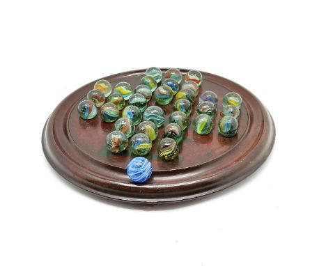Antique turned wooden mahogany solitaire board with large marbles - 29cm diameter