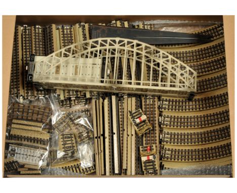 Marklin HO 3-rail sectional track Large Qty - to include Girder Bridge parts, 57x Straights, 37 Curved, plus others. Conditio