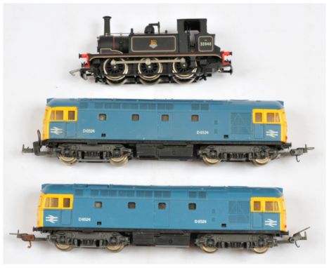 Lima HO Gauge Plus Dapol OO Gauge&nbsp; - pair of Lima HO Gauge BR blue Class 33 locomotives, 'D6524', with a Dapol OO Gauge 