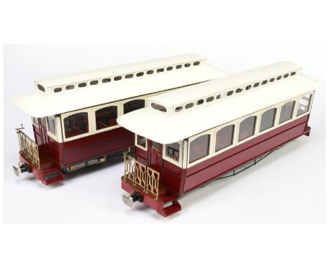 Kit/Scratchbuilt 16mm Scale Pair Balcony Coaches designed to run on SM32 Gauge track (see photo). Conditions are Good to Good