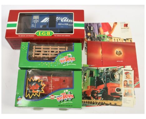 LGB G Scale Group of boxed Wagons to include Ref. 46280 M.O.B. Goederen Wagon "Ausoni" plus others (see photo). Conditions ar