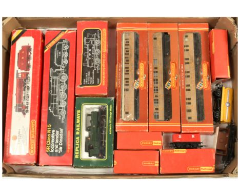 Hornby (GB) and Similar mixed group of Steam Locomotives, Coaches and Wagons to include Hornby (GB) R.154 S.R Green 4-6-0 SKi