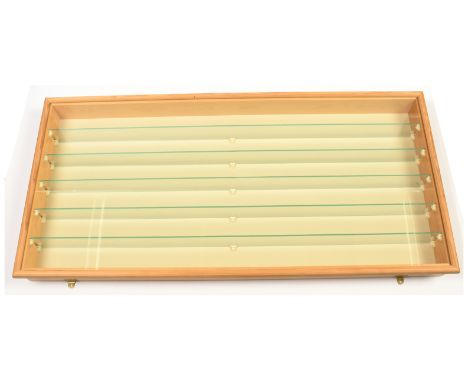 OO/HO Locomotive/Rolling stock Display Cabinets - COLLECTION ONLY - Quantity of four. Glass fronted/shelved in light wooden c