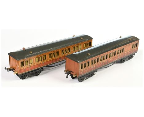 Hornby O Gauge Pair of Metropolitan Coaches comprising of Luggage/Guard Coach &amp; 1st with brass pick ups and switch for El
