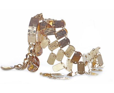 GROUP OF CHRISTIAN DIOR AND OTHER COSTUME JEWELLERYcomprising a heavy link bracelet with pear shaped paste set drops, with Di