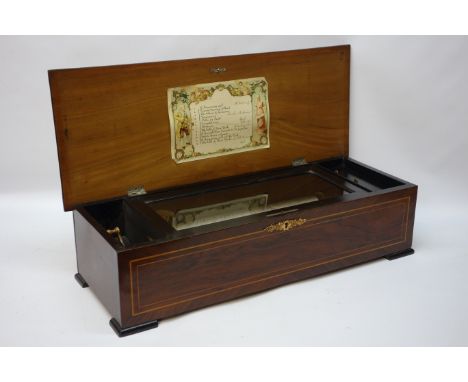 Victorian Musical Box 13in cylinder playing 12 listed aires with change/repeat, stop/start levers & tune indicator, grained c