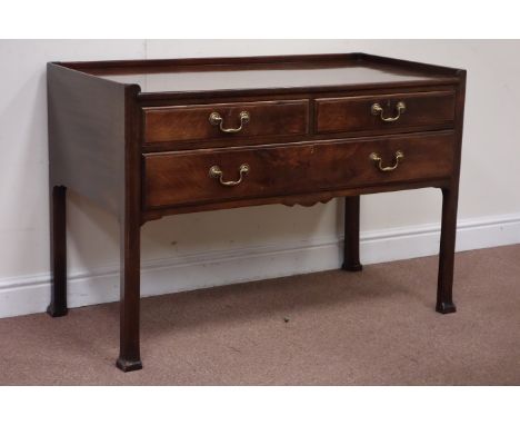 20th century mahogany three drawer tray top side/serving table in a Georgian style, W116cm, H77cm, D57cm Condition Report Cli