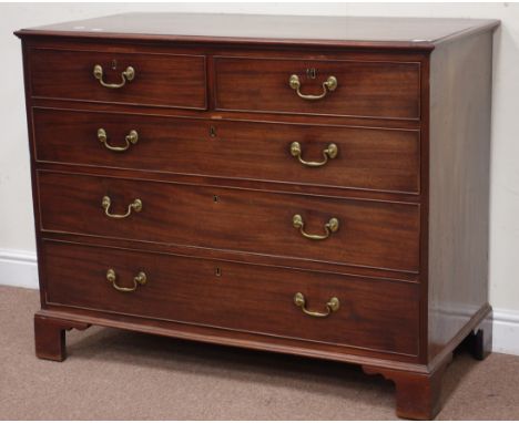 George III mahogany chest fitted with two short and three long oak lined drawers, raised on bracket feet, W115cm, H91cm, D55c