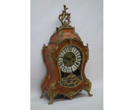 Late 20th century French style inlaid walnut gilt metal mounted bracket clock, twin train movement striking on two bells H58c