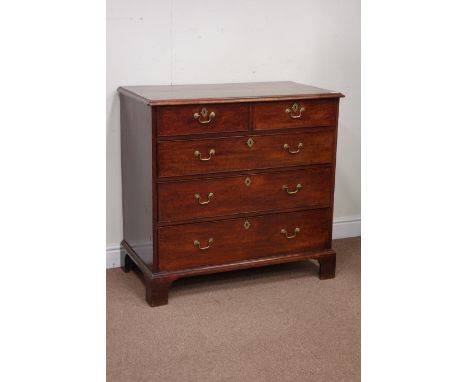 Georgian mahogany chest of two short and three long graduating drawers, brass plate escutcheons, raised on bracket feet, W93c