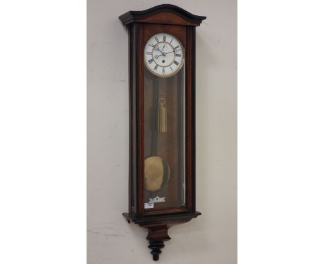 19th century Vienna walnut & ebonised regulator wall clock, white enamel dial with Roman numerals and subsidiary second dial,