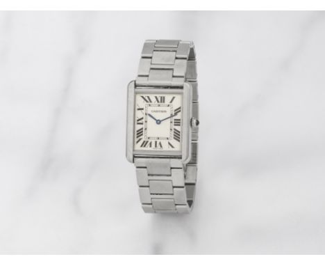 Cartier. Montre bracelet en acier de forme rectangulaire mouvement quartzCartier. A stainless steel quartz rectangular form b