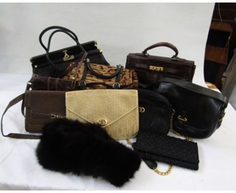 Various vintage bags&nbsp; (12) as well as some vintage fur pieces&nbsp;,&nbsp; ladies gloves, beaded bags, Lario shoulder ba