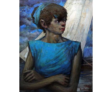 Franco Ferlenga Oil on canvas"Fiducia", portrait study, signed and dated 1981 lower right, 49cm x 39cm Condition Reportcondit