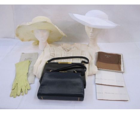 Christian Dior cotton gloves 6 1/2 , Christian Dior stockings, 1970’s cream wedding dress with hat – also one additional whit