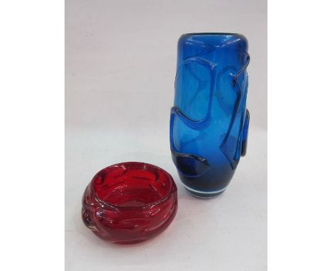 Whitefriars glass red ashtray and blue glass vase possibly by Jan Beranek (2)Condition ReportThe red ashtray has scratches to