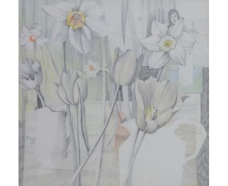 Ruth Burden (1925-2011) Pencil sketch Still life study of flowers, signed and dated '75/7 lower right, 42.5cm x 43.5cm