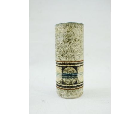 A Troika Pottery cylindrical vase,&nbsp;decorated with a band of circles, signed Troika Cornwall CH monogram to base (14cm ta