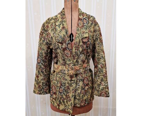 Various assorted clothing to include a machine tapestry style jacket, a printed leopard skin cotton jacket, a full-length ori