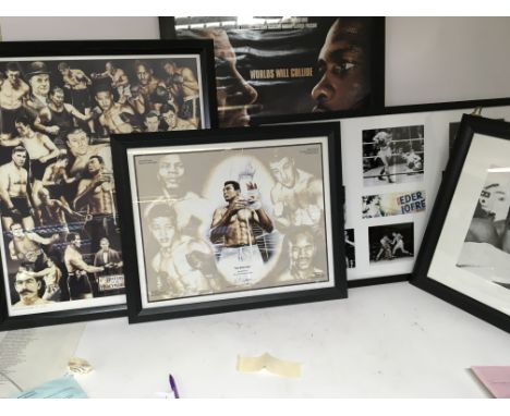 A collection of framed boxing pictures a d prints including limited edition  print montage.