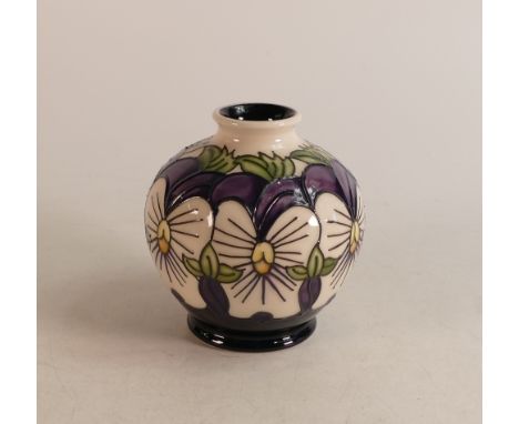 Moorcroft Viola wing vase. Collectors club piece, dated 2017, number 54, signed Rachel Bishop . Height 10.5cm 