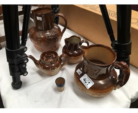 3 Doulton Burslem jugs, a Doulton Burslem teapot and miniature beaker (some a/f)