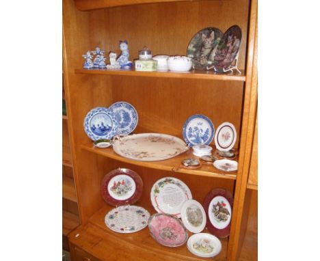 An assortment of china including plates, trinket pots, Delft figures, Royal Worcester, Royal Doulton, Wedgwood etc