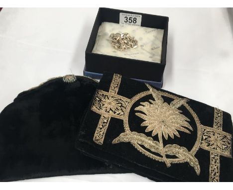 Two vintage clutch bags and a silver bracelet 53g