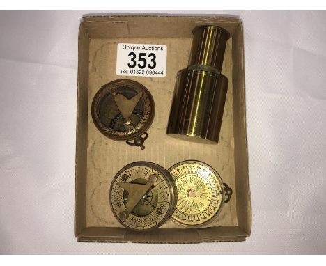 A Dolland of London brass compass, one other brass compass and one other items
