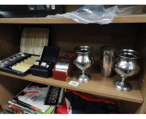 A mixed lot including enamel jug, cased fish cutlery set, cruet set etc