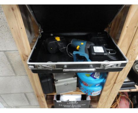 A Workzone drill in briefcase and collection of other tools and accessories