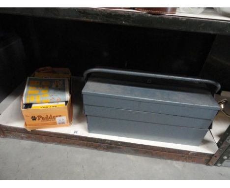 A box of vintage Meccano and toolbox