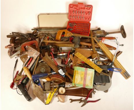 A collection of early 20th century and later carpenters hand tools and associated accessories in two boxes. (2) 
