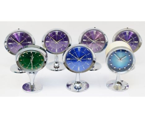 A collection of 1970s chrome plated desk/mantel alarm clocks, comprising five Westclox 'Big Ben' repeaters, 19cm tall, togeth