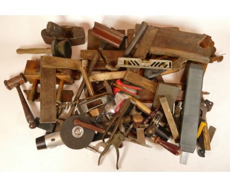 A collection of early 20th century and later carpenters hand tools and associated accessories in two boxes. (2) 