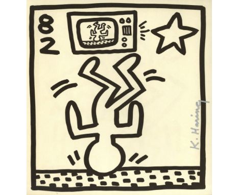 Artist: Keith Haring (American, 1958 - 1990). Title: "Upside Down on TV". Medium: Lithograph. Date: Composed 1982. Printed 19